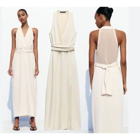 Zara Dresses & Skirts - Zara Womens Slip Dress Maxi Ivory Ecru V-Neck Size S Semi sheer 7969/027 NWT